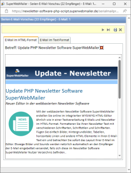 PHP Newsletter Software Voransicht des zu versendenden personalisierten Newsletters